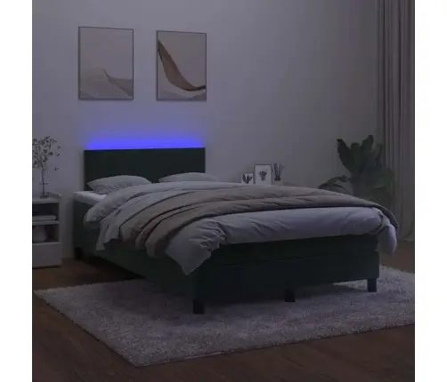 Atsperu Gulta Ar Matraci, Led, Tumši Zaļš Samts, 120X190 Cm Vidaxl