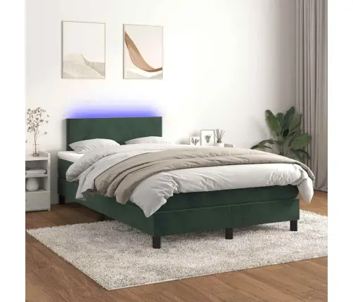 Atsperu Gulta Ar Matraci, Led, Tumši Zaļš Samts, 120X190 Cm Vidaxl