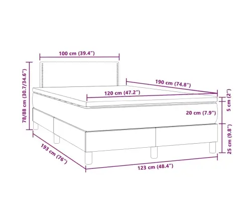 Atsperu Gulta Ar Matraci, Led, Gaiši Pelēks Samts, 120X190 Cm Vidaxl