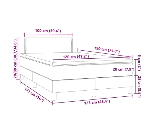 Atsperu Gulta Ar Matraci, Led, Rozā Samts, 120X190 Cm Vidaxl