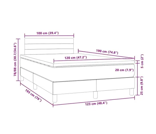 Atsperu Gulta Ar Matraci, Led, Tumši Pelēks Samts, 120X190 Cm Vidaxl