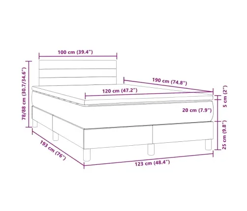 Atsperu Gulta Ar Matraci, Led, Tumši Zils Samts, 120X190 Cm Vidaxl