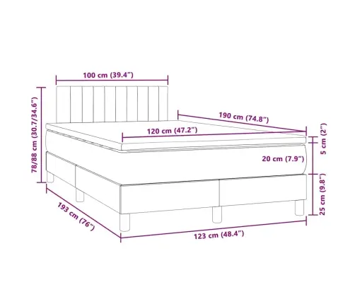 Atsperu Gulta Ar Matraci, Led, Tumši Pelēks Samts, 120X190 Cm Vidaxl