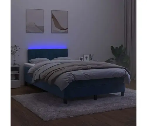 Atsperu Gulta Ar Matraci, Led, Tumši Zils Samts, 120X190 Cm Vidaxl