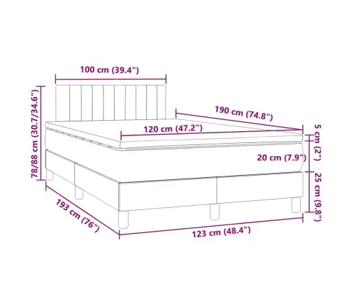 Atsperu Gulta Ar Matraci, Led, Tumši Zils Samts, 120X190 Cm Vidaxl