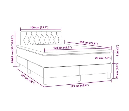 Atsperu Gulta Ar Matraci, Led, Tumši Pelēks Samts, 120X190 Cm Vidaxl
