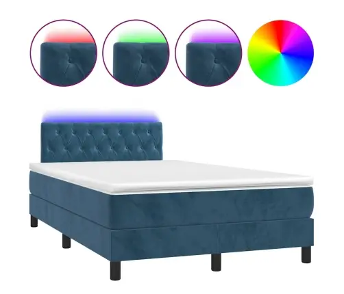 Atsperu Gulta Ar Matraci, Led, Tumši Zils Samts, 120X190 Cm Vidaxl