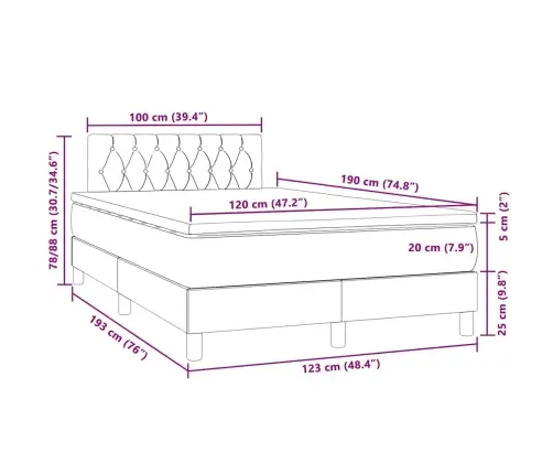Atsperu Gulta Ar Matraci, Led, Tumši Zils Samts, 120X190 Cm Vidaxl