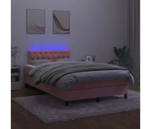 Atsperu Gulta Ar Matraci, Led, Rozā Samts, 120X190 Cm Vidaxl