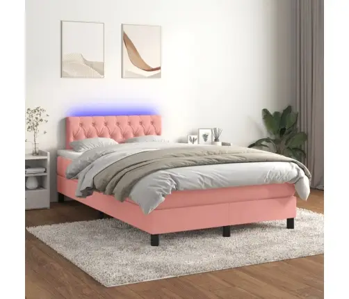 Atsperu Gulta Ar Matraci, Led, Rozā Samts, 120X190 Cm Vidaxl