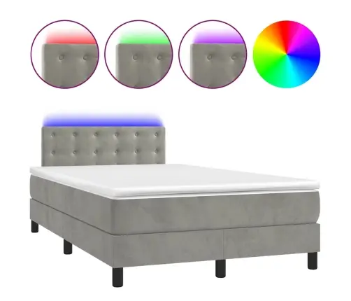 Atsperu Gulta Ar Matraci, Led, Gaiši Pelēks Samts, 120X190 Cm Vidaxl