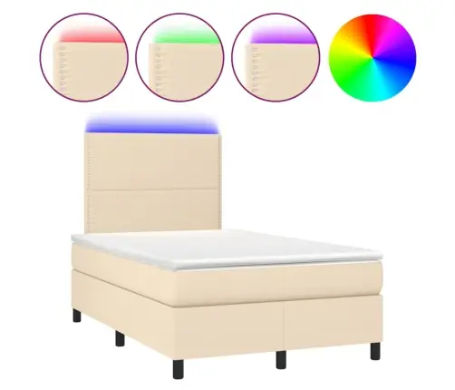 Atsperu Gulta Ar Matraci, Led, Krēmkrāsas Audums, 120X190 Cm Vidaxl