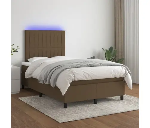 Atsperu Gulta Ar Matraci, Led, Tumši Brūns Audums, 120X190 Cm Vidaxl