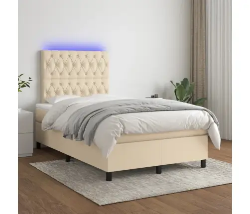 Lova Su Spyruoklėmis/Čiužiniu/Led, Kreminė, 120X190cm Audinys