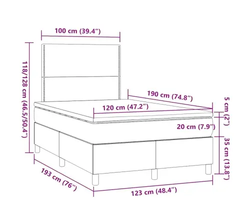 Atsperu Gulta Ar Matraci, Led, Tumši Pelēka Audums, 120X190 Cm Vidaxl