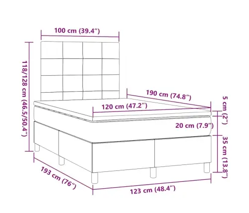 Atsperu Gulta Ar Matraci, Led, Tumši Pelēka Audums, 120X190 Cm Vidaxl