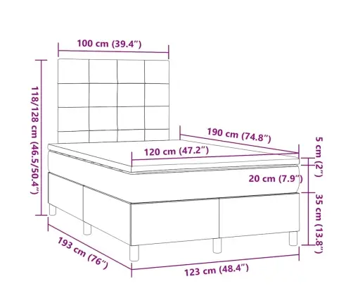 Atsperu Gulta Ar Matraci, Led, Zils Audums, 120X190 Cm Vidaxl