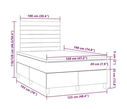 Atsperu Gulta Ar Matraci, Led, Zils Audums, 120X190 Cm Vidaxl