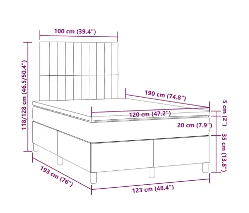 Atsperu Gulta Ar Matraci, Led, Pelēkbrūns Audums, 120X190 Cm Vidaxl