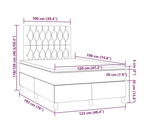 Atsperu Gulta Ar Matraci, Led, Gaiši Pelēka Audums, 120X190 Cm Vidaxl