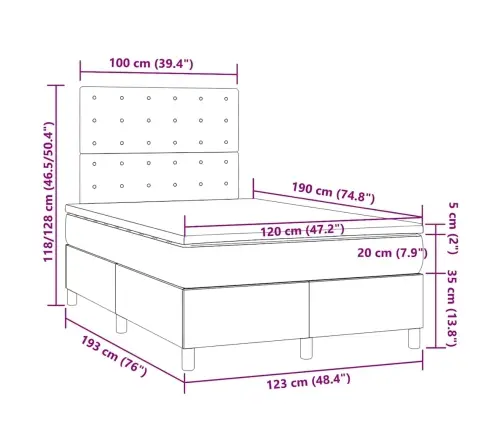 Atsperu Gulta Ar Matraci, Led, Gaiši Pelēka Audums, 120X190 Cm Vidaxl
