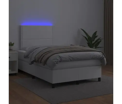 Atsperu Gulta Ar Matraci, Led, Balta, 120X190 Cm, Mākslīgā Āda Vidaxl