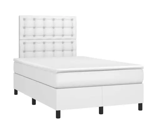 Atsperu Gulta Ar Matraci, Led, Balta, 120X190 Cm, Mākslīgā Āda  Vidaxl