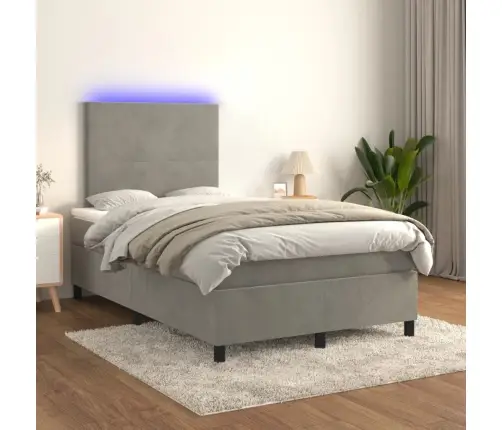 Lova Su Spyruoklėmis/Čiužiniu/Led, Pilka, 120X190cm Aksomas