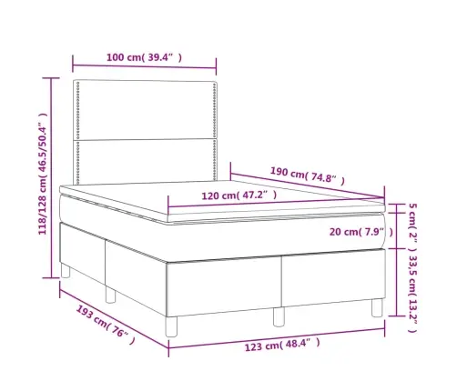 Atsperu Gulta Ar Matraci, Led, Rozā Samts, 120X190 Cm Vidaxl