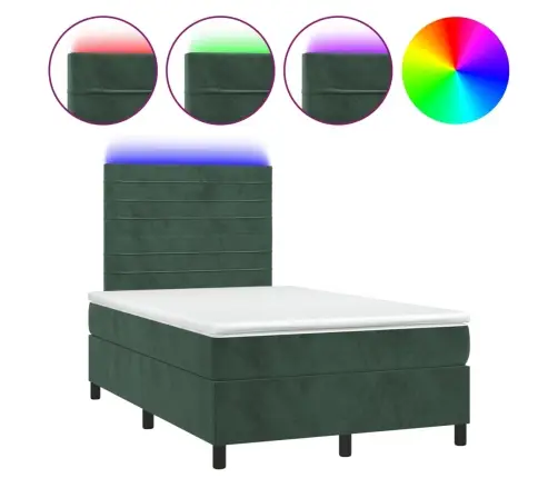 Atsperu Gulta Ar Matraci, Led, Tumši Zaļš Samts, 120X190 Cm Vidaxl