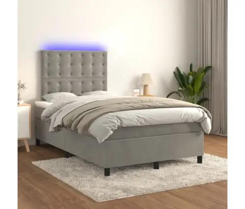 Atsperu Gulta Ar Matraci, Led, Gaiši Pelēks Samts, 120X190 Cm Vidaxl
