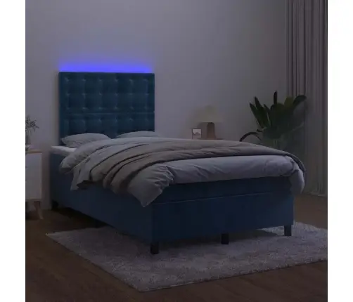 Atsperu Gulta Ar Matraci, Led, Tumši Zils Samts, 120X190 Cm Vidaxl