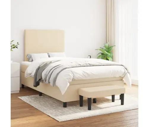 Lova Su Spyruoklėmis Ir Čiužiniu, Kreminė, 120X190cm Audinys