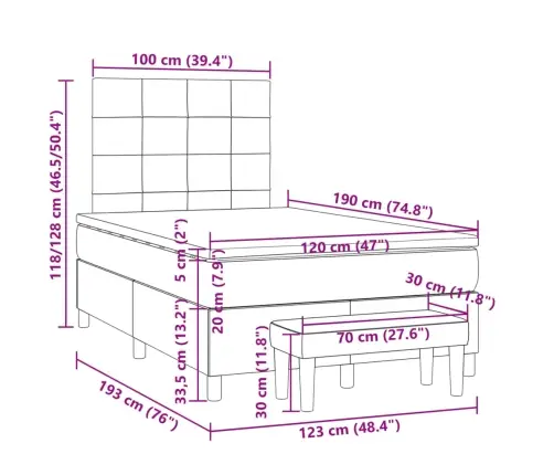 Atsperu Gulta Ar Matraci, Pelēkbrūns Audums, 120X190 Cm Vidaxl