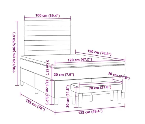 Atsperu Gulta Ar Matraci, Gaiši Pelēka Audums, 120X190 Cm Vidaxl