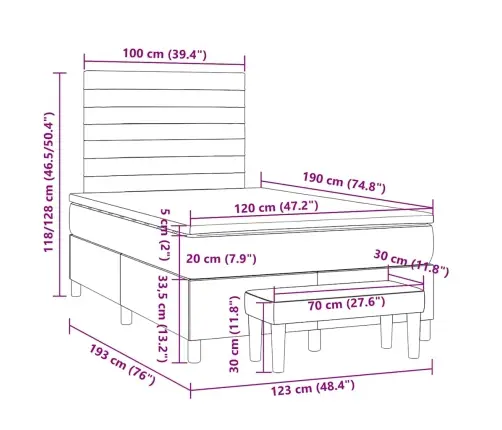 Atsperu Gulta Ar Matraci, Melns Audums, 120X190 Cm Vidaxl