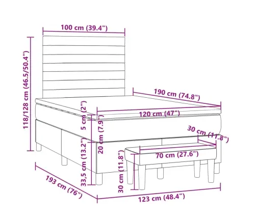 Atsperu Gulta Ar Matraci, Pelēkbrūns Audums, 120X190 Cm Vidaxl