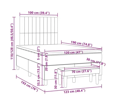 Atsperu Gulta Ar Matraci, Pelēkbrūns Audums, 120X190 Cm Vidaxl