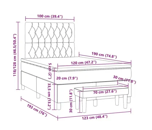 Kontinentaalvoodi Madratsiga, Tumehall, 120 X 190 cm Kangas