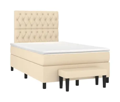 Atsperu Gulta Ar Matraci, Krēmkrāsas Audums, 120X190 Cm Vidaxl