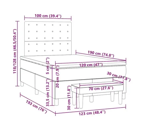 Atsperu Gulta Ar Matraci, Pelēkbrūns Audums, 120X190 Cm Vidaxl