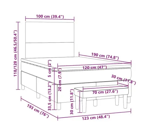Atsperu Gulta Ar Matraci, Pelēkbrūns Audums, 120X190 Cm Vidaxl