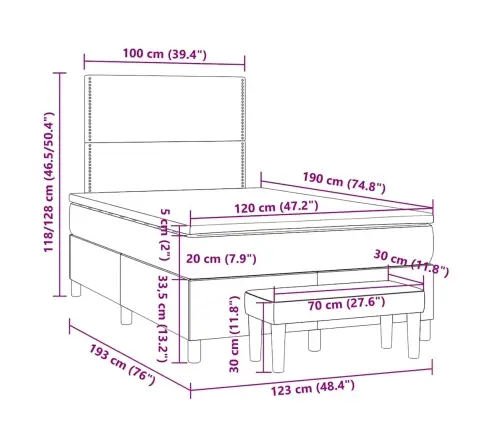 Atsperu Gulta Ar Matraci, Melns Audums, 120X190 Cm Vidaxl