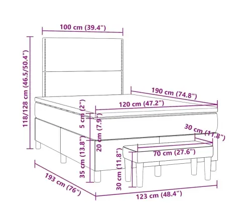 Atsperu Gulta Ar Matraci, Pelēkbrūns Audums, 120X190 Cm Vidaxl