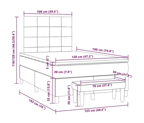 Atsperu Gulta Ar Matraci, Tumši Pelēka Audums, 120X190 Cm Vidaxl