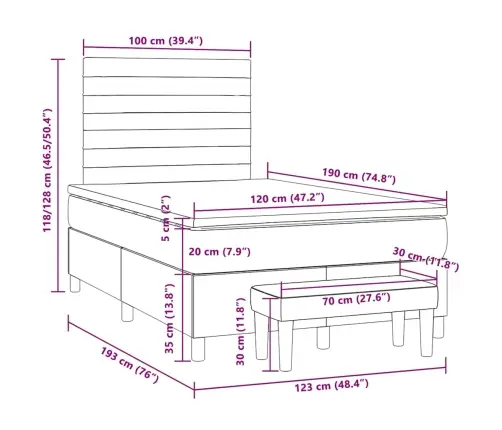 Atsperu Gulta Ar Matraci, Zils Audums, 120X190 Cm Vidaxl