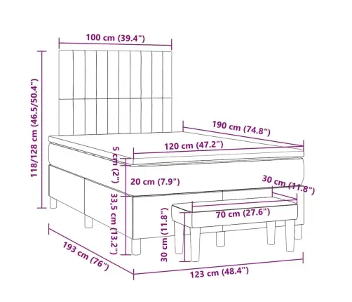 Atsperu Gulta Ar Matraci, Tumši Pelēka Audums, 120X190 Cm Vidaxl