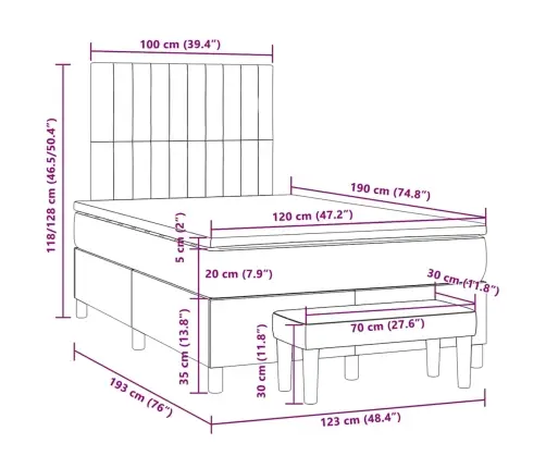 Atsperu Gulta Ar Matraci, Pelēkbrūns Audums, 120X190 Cm Vidaxl
