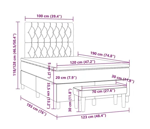 Atsperu Gulta Ar Matraci, Gaiši Pelēka Audums, 120X190 Cm Vidaxl