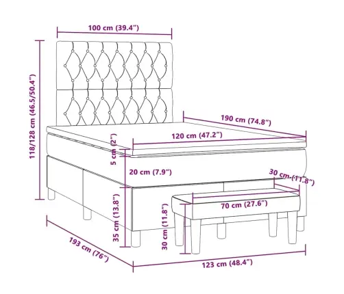 Atsperu Gulta Ar Matraci, Zils Audums, 120X190 Cm Vidaxl